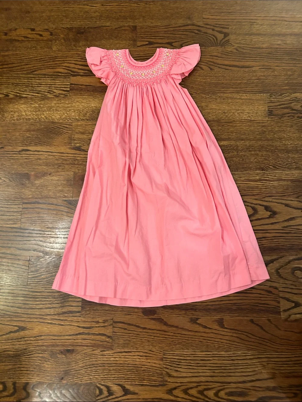Girls' Pink Smocked Flutter Sleeve Formal Dress